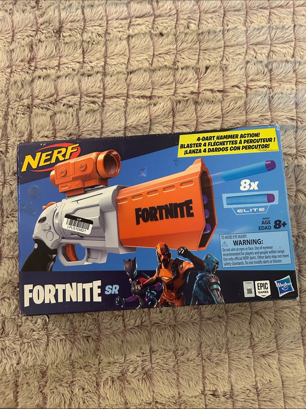 Nerf Fortnite SR Blaster Orange and White 4 Dart Hammer Action. New